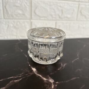 U.S. Glass Banded Portland Powder Box – Clear Carnival Glass – Depression Era